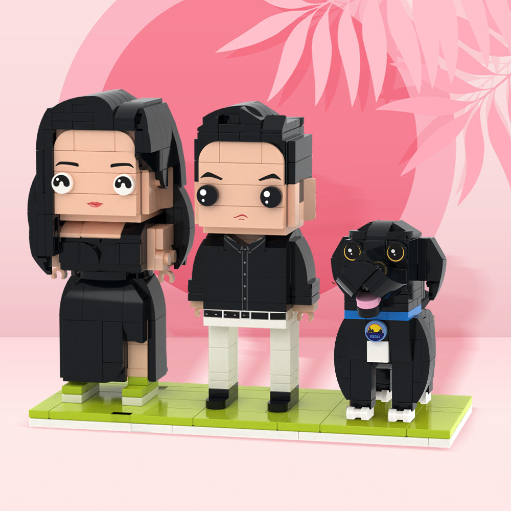 Full Body Customisable 2 People Brick Figures Personalised Brick Figures with Dog Small Particle Block Toy