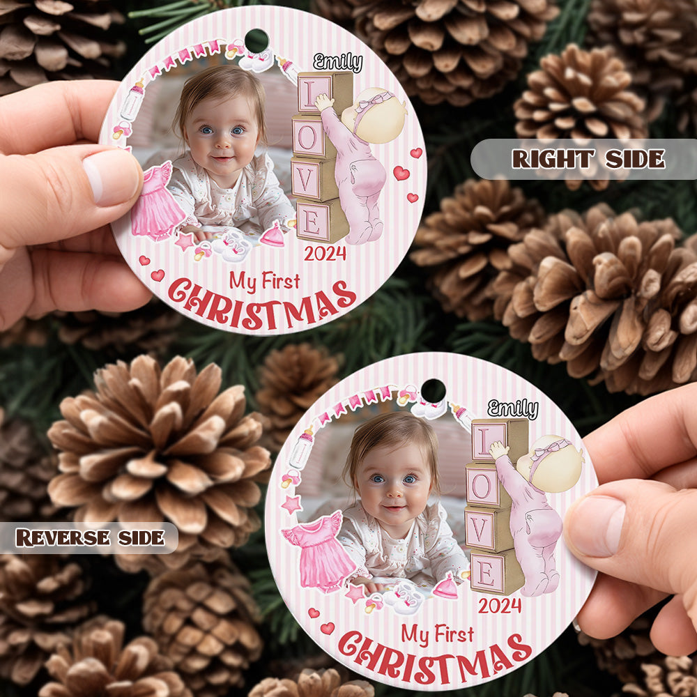Personalised Baby's First Christmas Ornament with Photo Ceramic Christmas Ornament for Newborn Gift