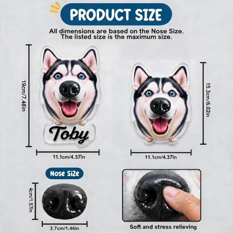 Custom Dog Nose Squishy Fridge Magnet Sticker – Personalised Pet Nose Squeeze Toy with Custom Face & Name