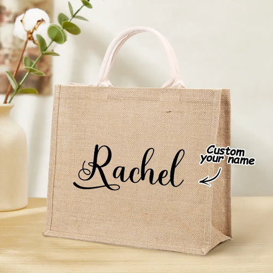 Personalised Burlap Bags Custom Name Monogram Beach Tote Bag Gifts for Her