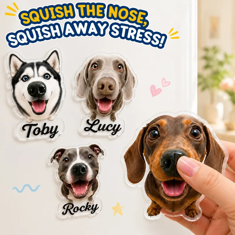 Custom Dog Nose Squishy Fridge Magnet Sticker – Personalised Pet Nose Squeeze Toy with Custom Face & Name