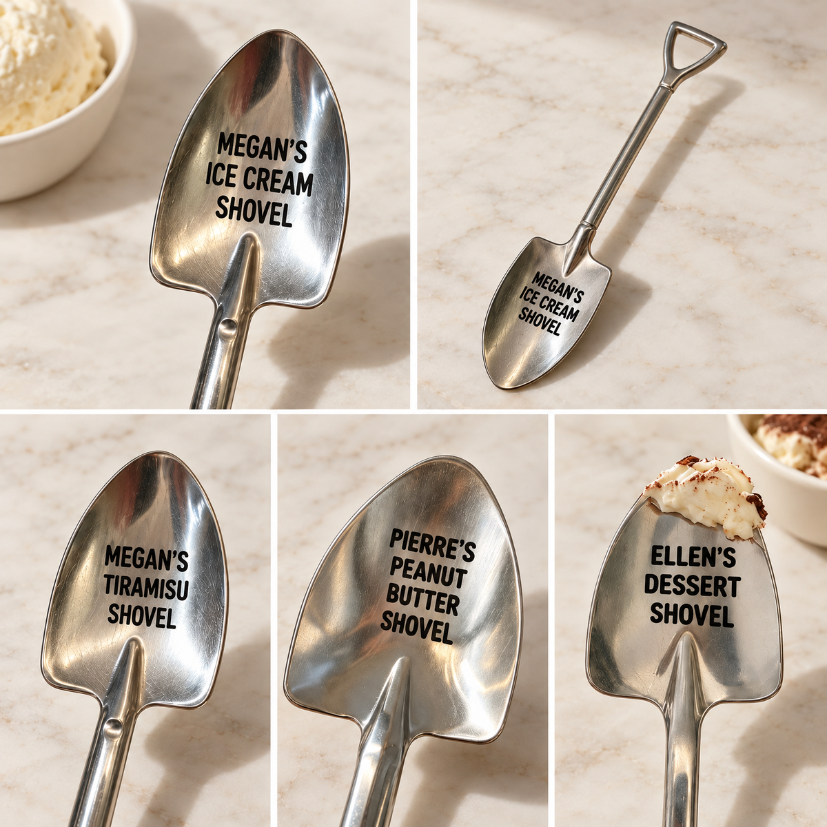 Personalised Shovel Ice Cream Spoon – Custom Engraved Dessert Spoon with Name, Gift for Family & Friends