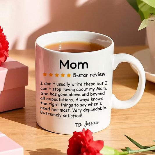 Personalised Five-Star Review Mug with Name Ceramic Coffee Mug Mother's Day Birthday Gift for Mom