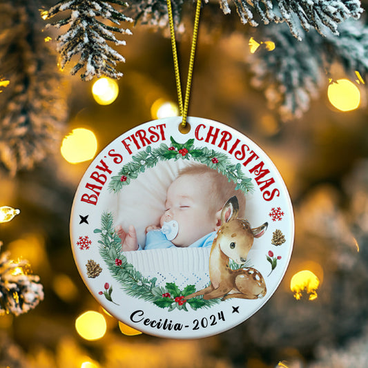 Personalised Baby's First Christmas Ornament with Photo Deer Christmas Ornament Gift for Kid