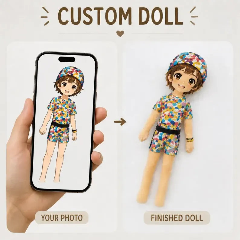 Personalised Mini Me Doll with Poseable Body, Custom Photo Doll Gift