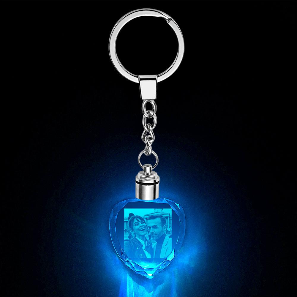 Custom Photo Heart Shaped Crystal LED Light Keychain