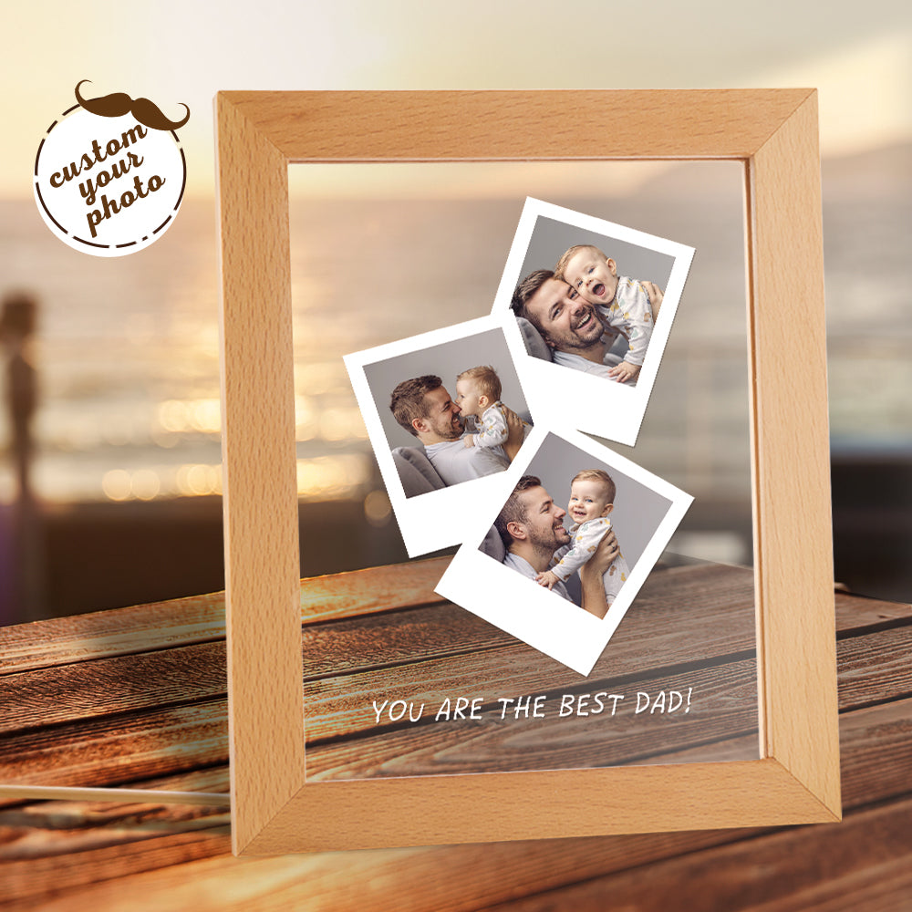 Father's Day Gift Personalised Photo Wooden Base Night Light for Dad