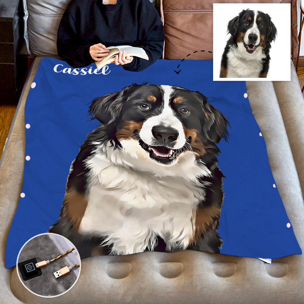 Custom Heated Blanket Pet Portrait Winter Fleece Electric Blanket