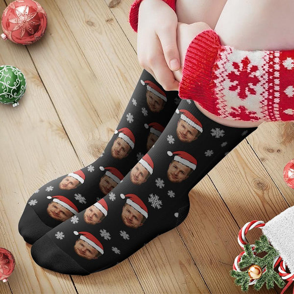 Custom Face Santa Hat Socks Personalised Photo Socks