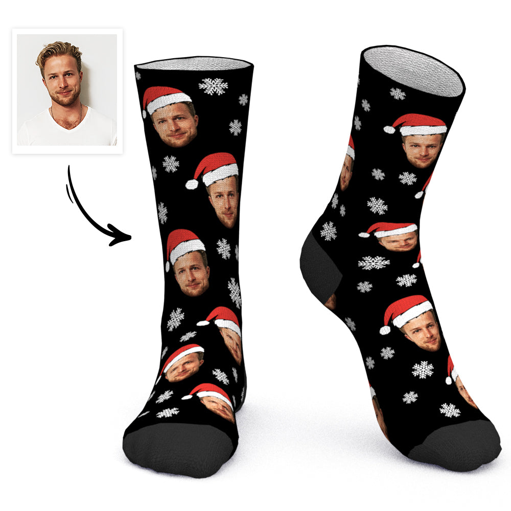 Custom Face Santa Hat Socks Personalised Photo Socks