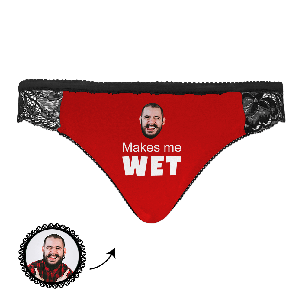 Custom Face Underwear Sexy Lace Make Me Wet Black Panties for Women