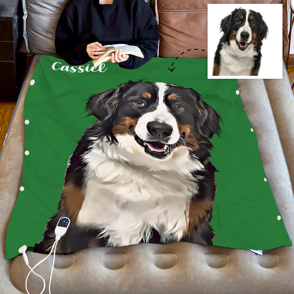 Custom Heated Blanket Pet Portrait Winter Fleece Electric Blanket