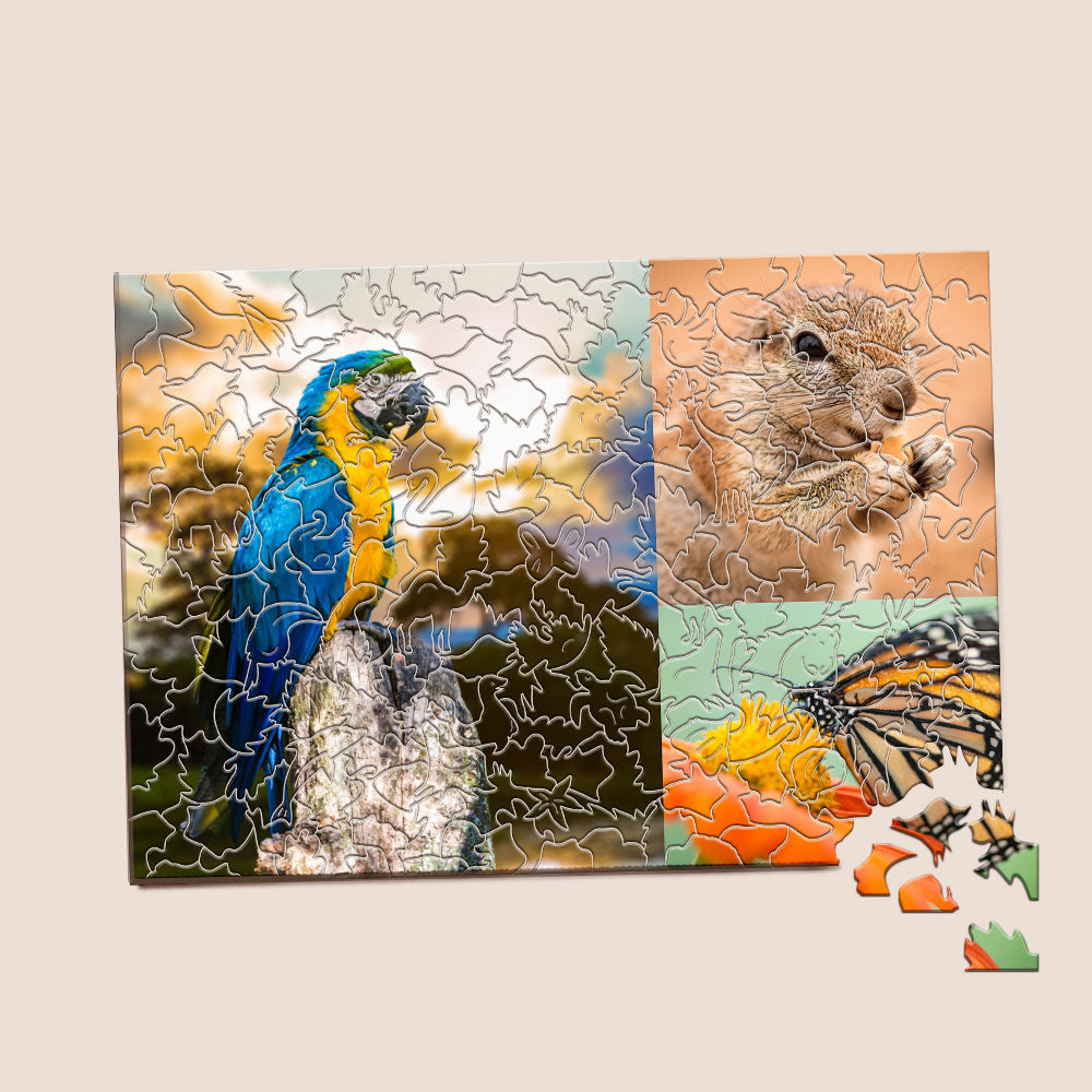 Personalised Animal Wood Puzzle Custom Jigsaw Puzzle with 1-4 Photos