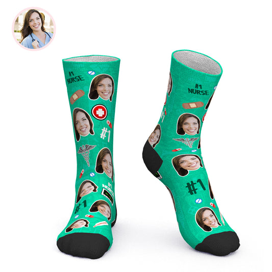 Custom Face Socks Personalised Novelty Nurse Socks