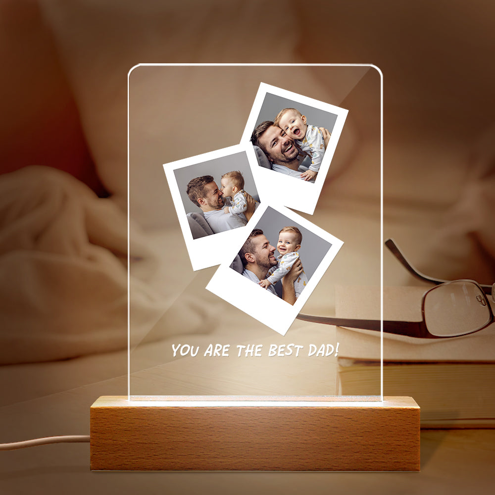 Father's Day Gift Personalised Photo Wooden Base Night Light for Dad