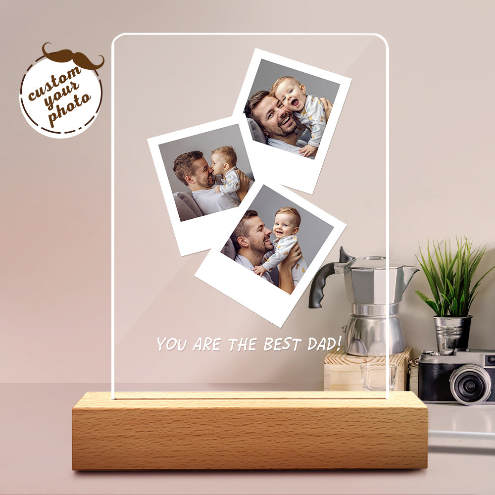Father's Day Gift Personalised Photo Wooden Base Night Light for Dad