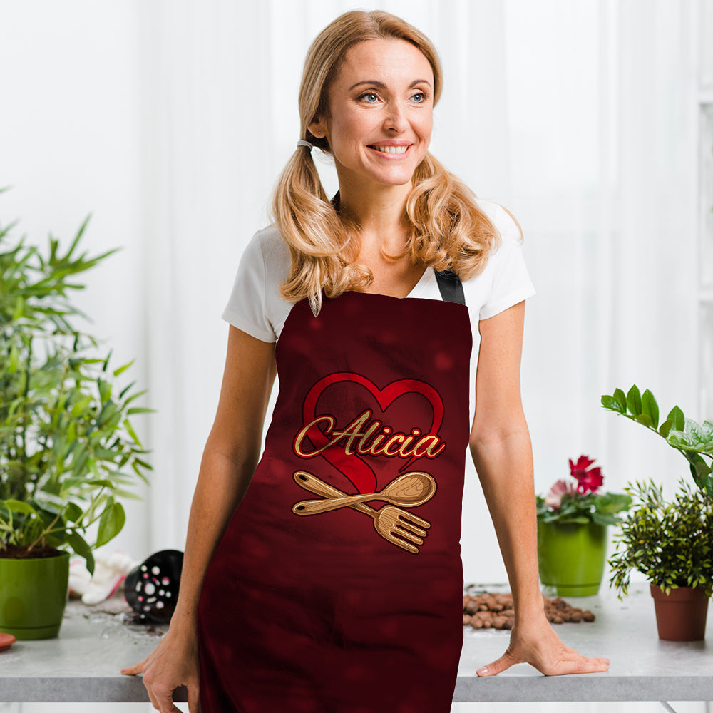 Custom Name Apron Personalised Heart Kitchen Apron