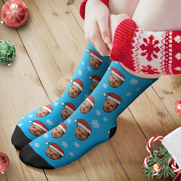 Custom Face Santa Hat Socks Personalised Photo Socks