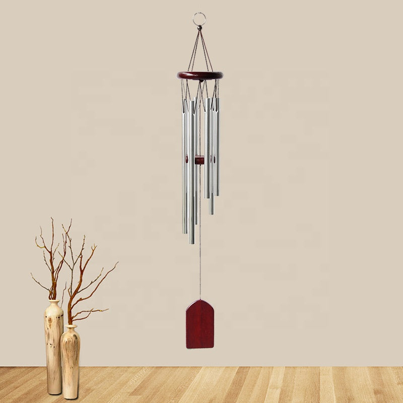 6 Aluminum Tubes Wooden Memorial Wind Chimes
