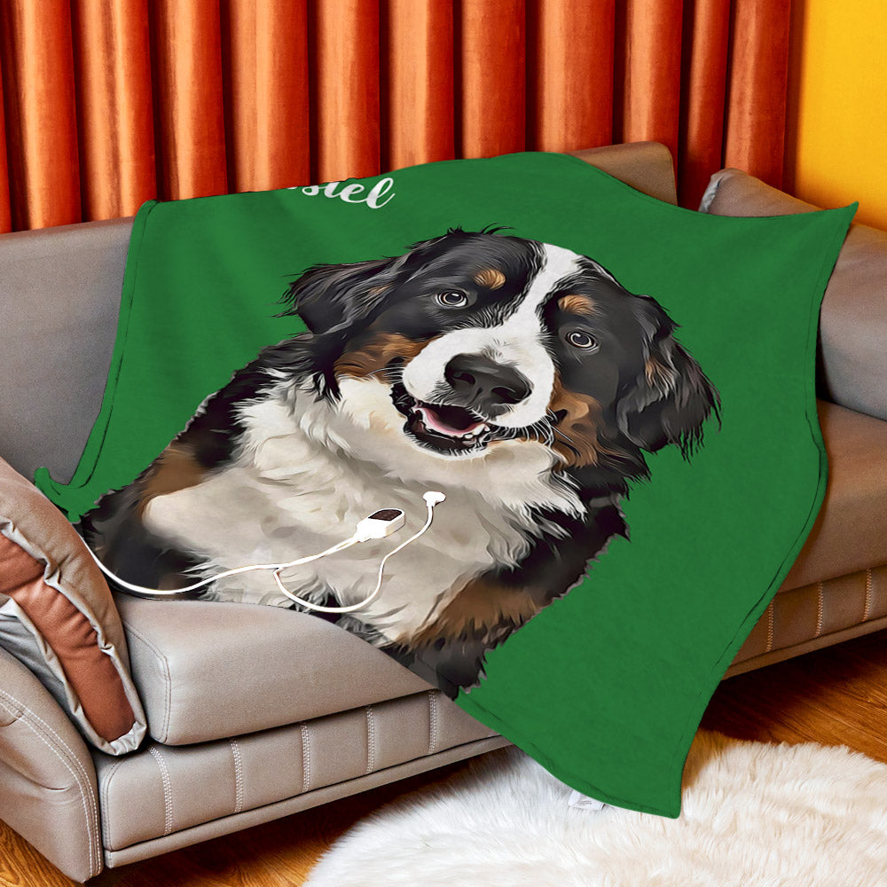 Custom Heated Blanket Pet Portrait Winter Fleece Electric Blanket