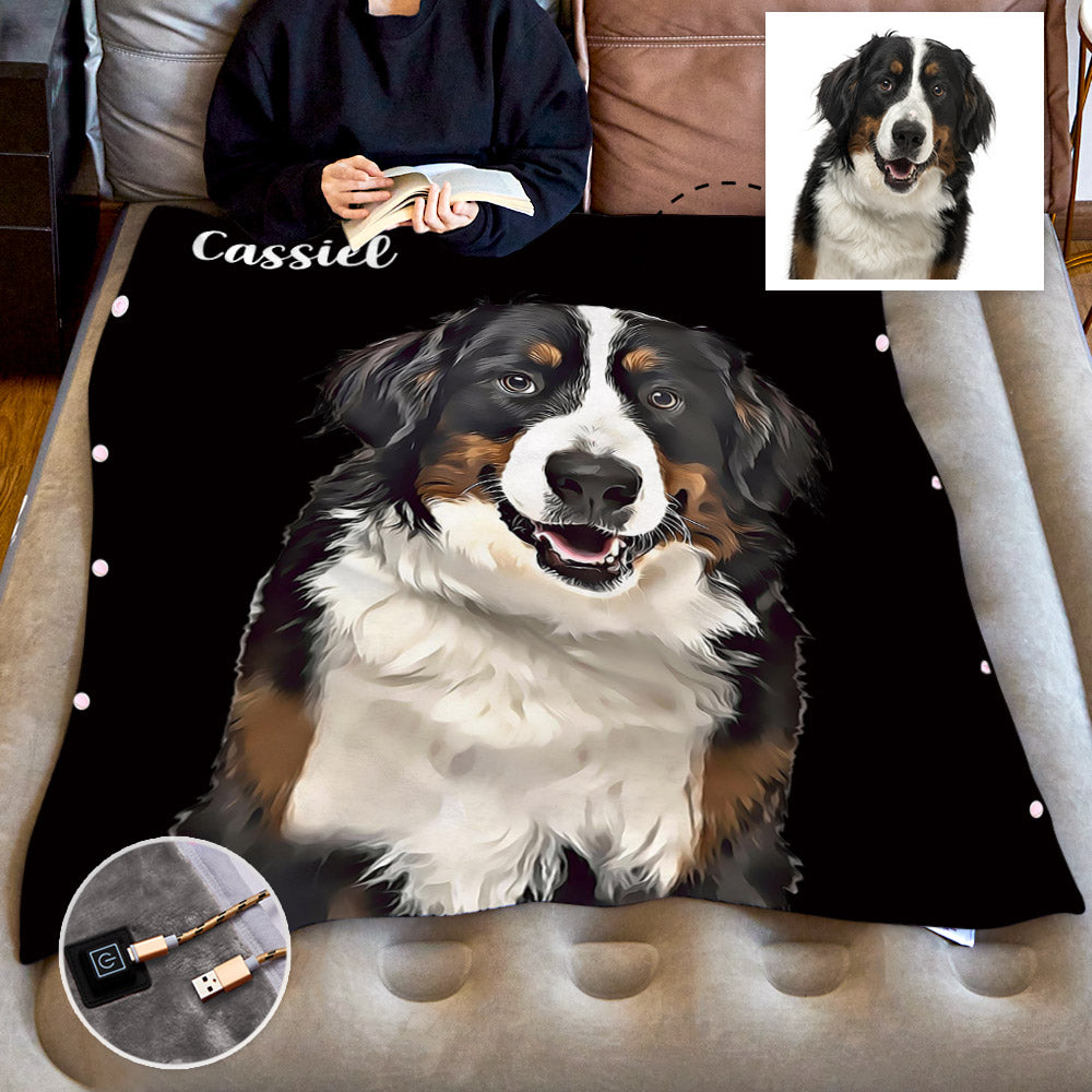 Custom Heated Blanket Pet Portrait Winter Fleece Electric Blanket