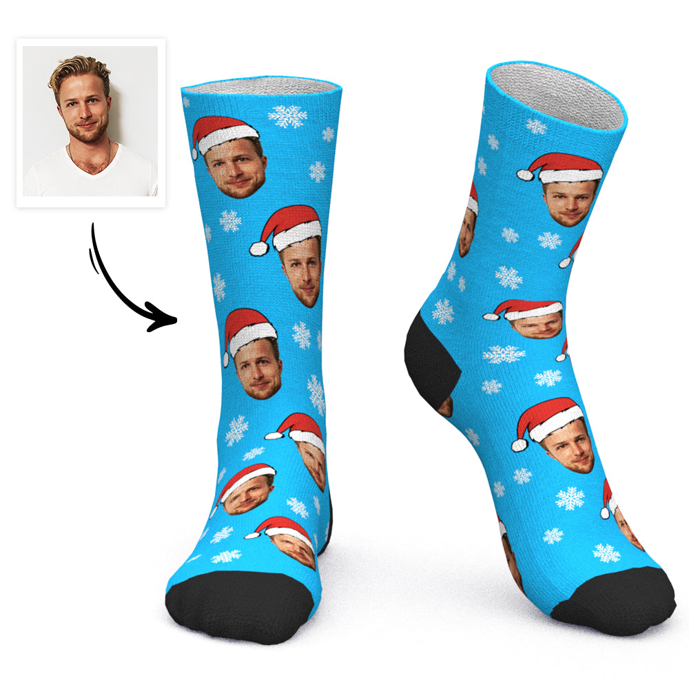 Custom Face Santa Hat Socks Personalised Photo Socks