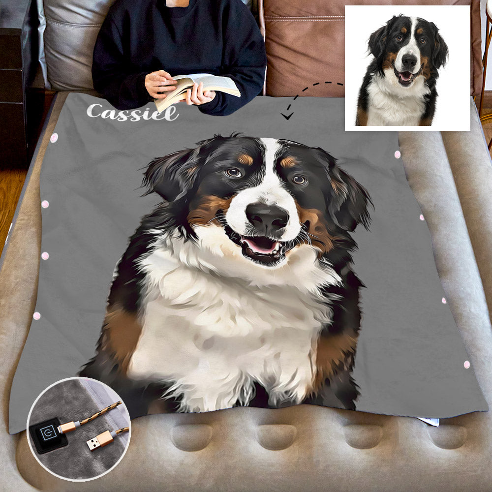 Custom Heated Blanket Pet Portrait Winter Fleece Electric Blanket