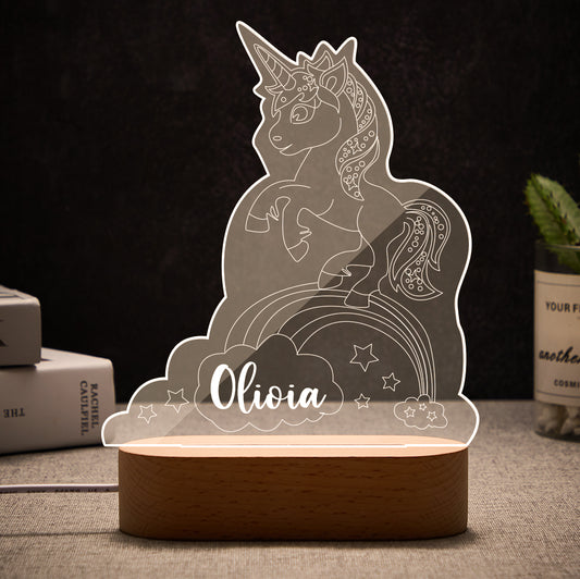 Personalised Name Unicorn Acrylic Night Light Kids Bedroom Decor