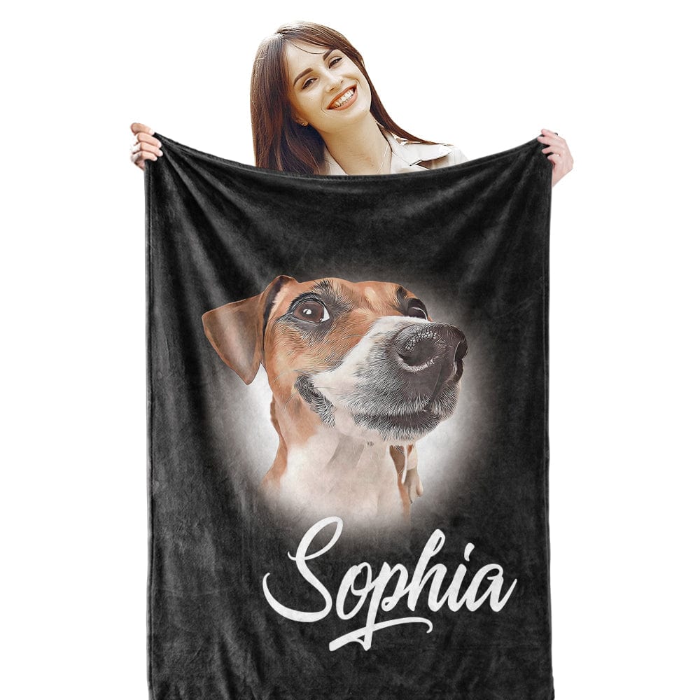 Custom Pet Blanket Personalised Name Dog Portrait Blanket