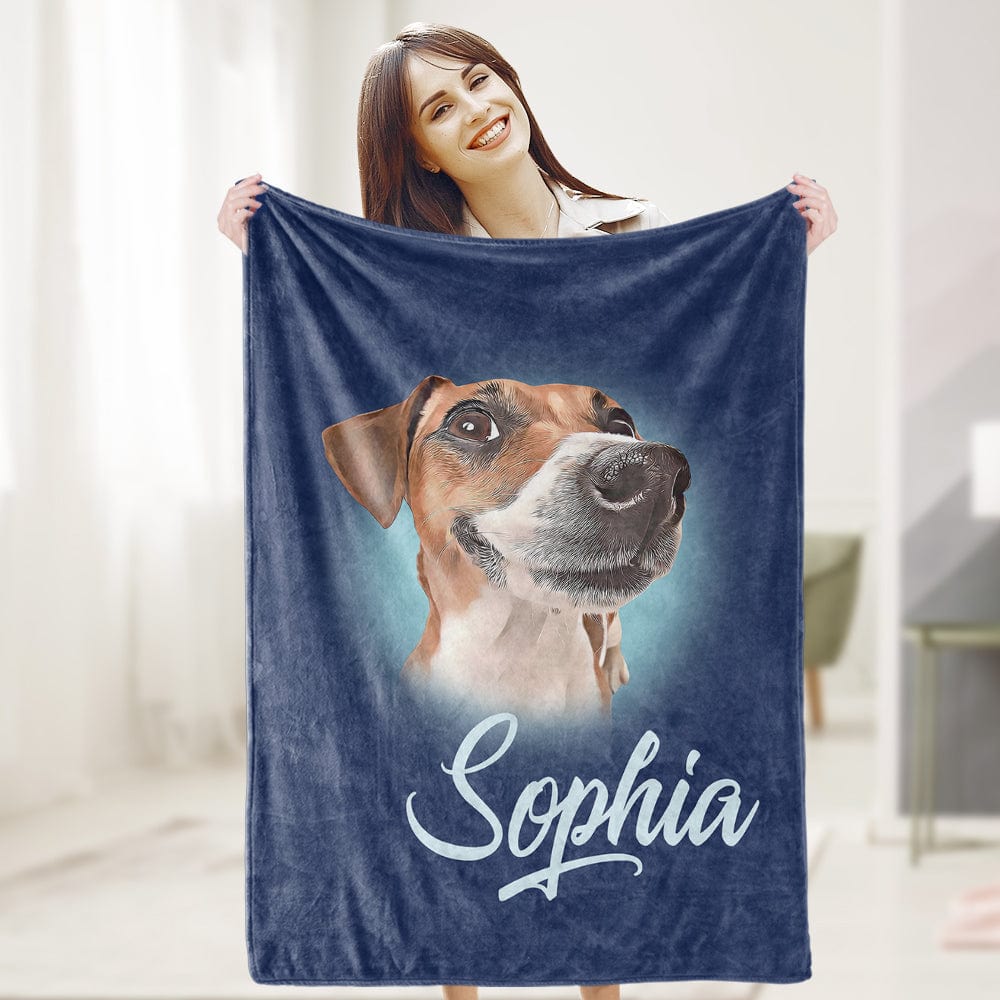 Custom Pet Blanket Personalised Name Dog Portrait Blanket
