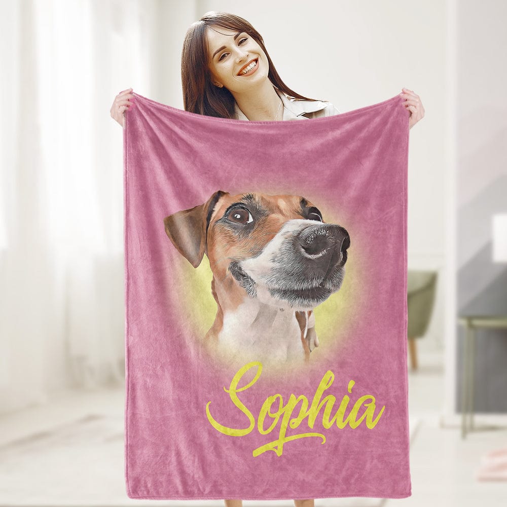 Custom Pet Blanket Personalised Name Dog Portrait Blanket