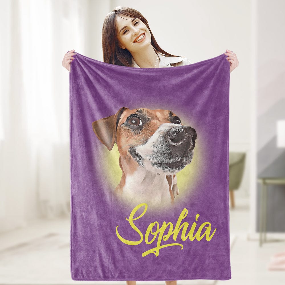 Custom Pet Blanket Personalised Name Dog Portrait Blanket