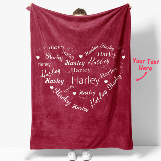 Custom Name Heart Shaped Blanket Personalised Valentine's Day Blanket