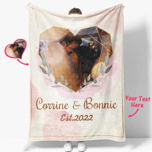 Custom Heart Shaped Photo Blanket Personalised Couple Blanket