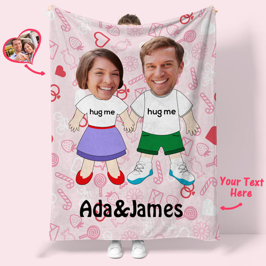 I LOVE U Custom Names Blanket Personalised Face Couple Blanket