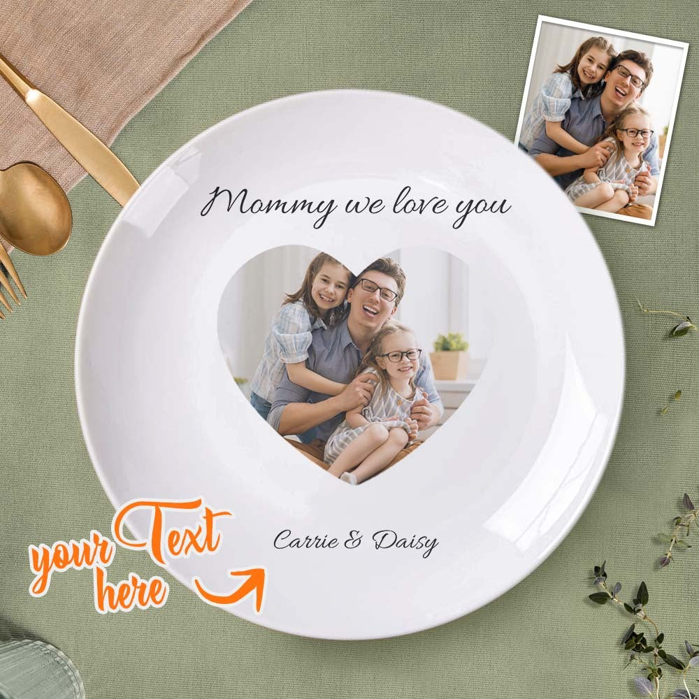 Customised Heart Photo Ceramics Dinner Plate Tableware Gifts For Mother's Day