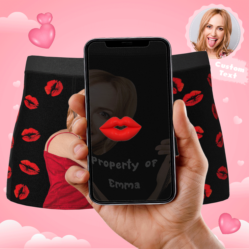 Custom Sexy Red Lips Boxer Brief with Face & Name