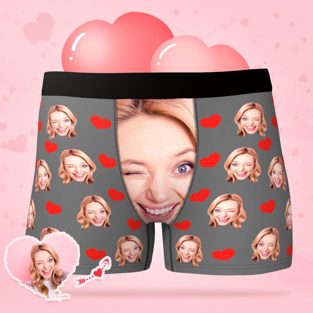 Custom Face Underwear Personalised Love Heart Photo Boxer Briefs
