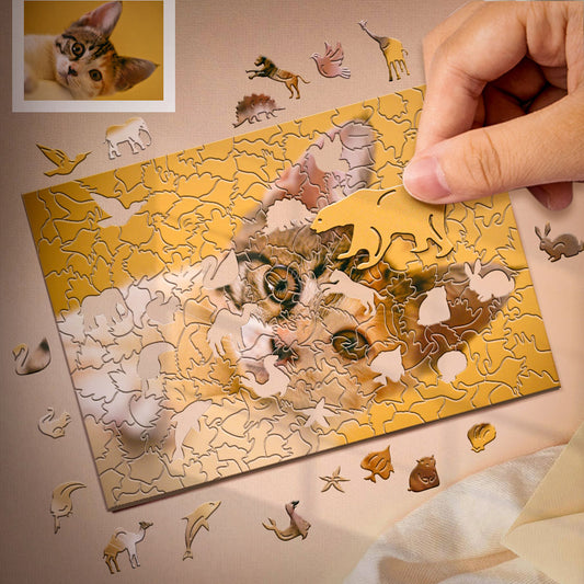 Personalised Animal Wood Puzzle Custom Jigsaw Puzzle with 1-4 Photos