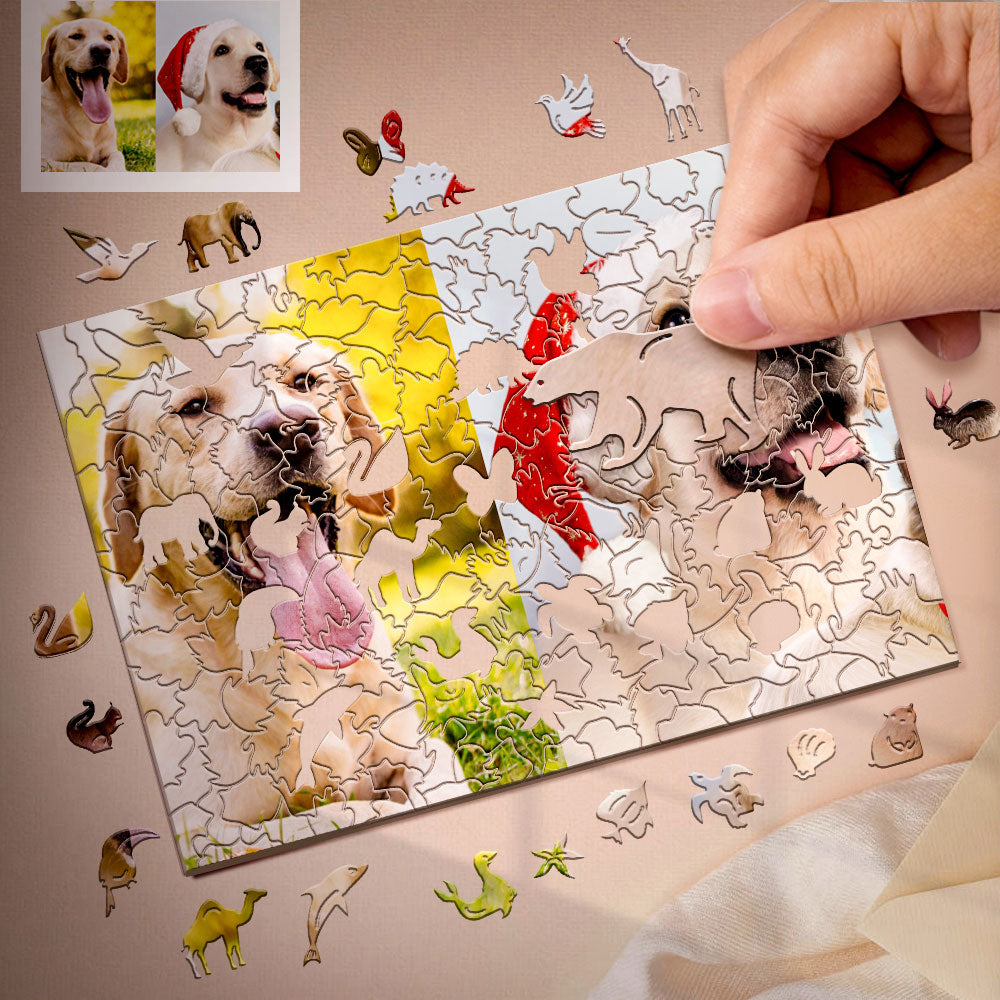 Personalised Animal Wood Puzzle Custom Jigsaw Puzzle with 1-4 Photos