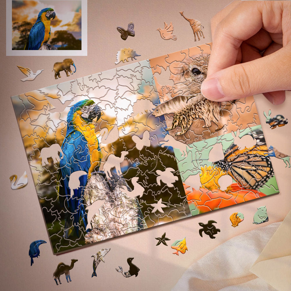 Personalised Animal Wood Puzzle Custom Jigsaw Puzzle with 1-4 Photos