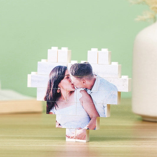 Custom Building Brick Heart Shaped Personalised Photo Block Puzzle