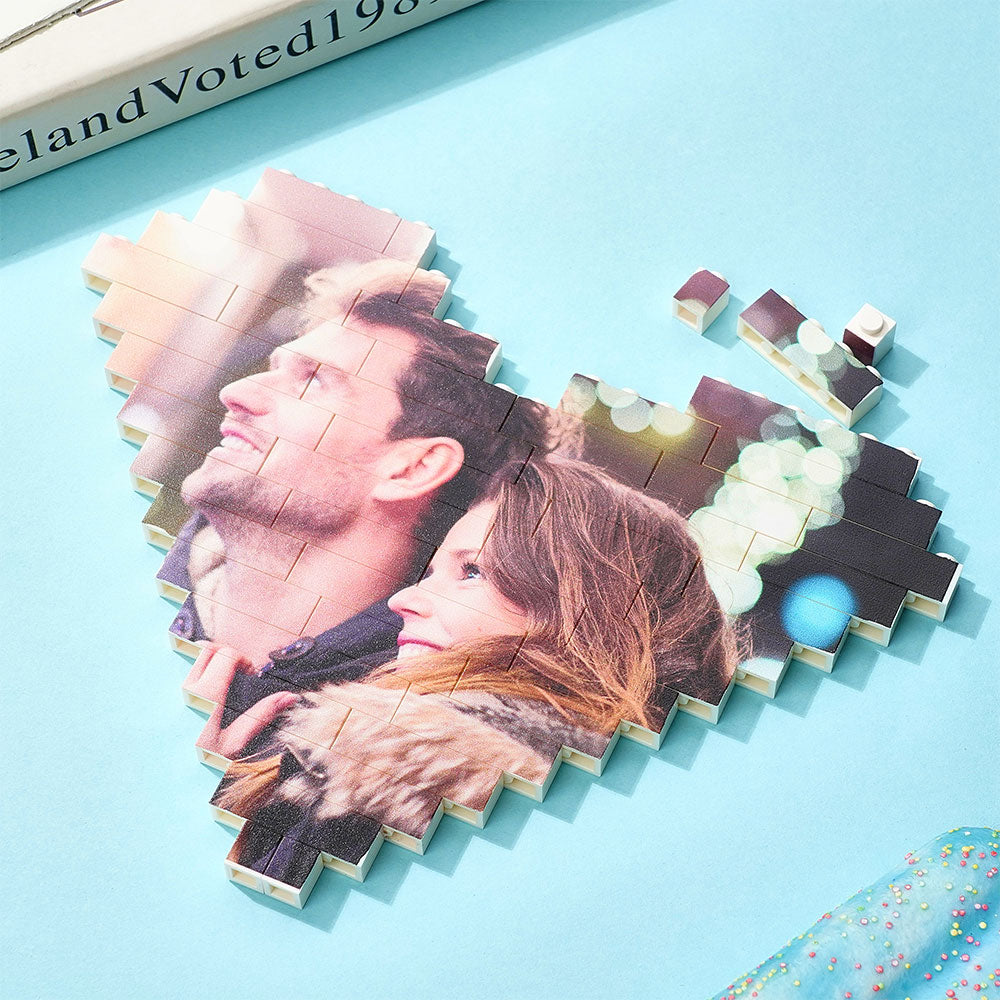 Custom Building Brick Heart Shaped Personalised Photo Block Puzzle