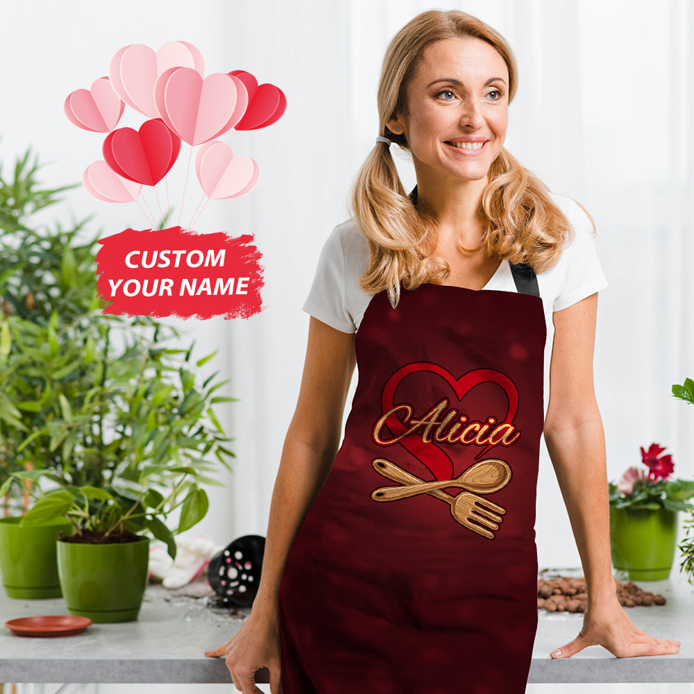 Custom Name Apron Personalised Heart Kitchen Apron