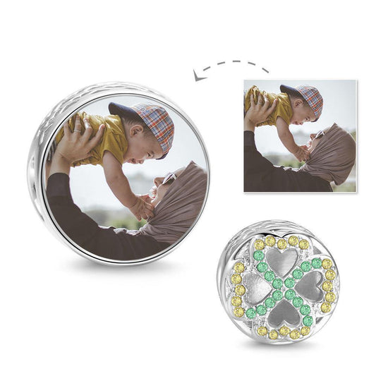 Green Four-leaf Clover Custom Photo Charm
