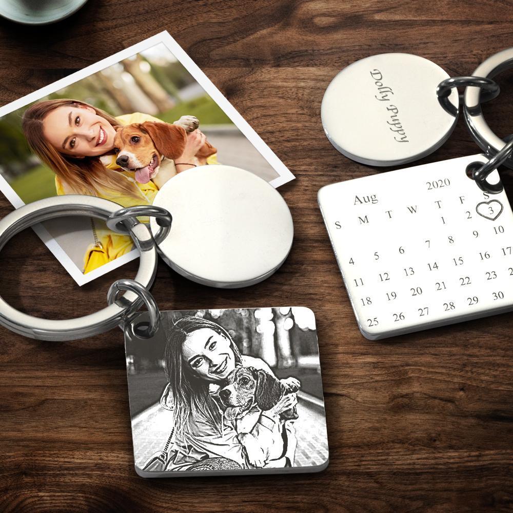 Personalised Calendar Keyring Custom Engraved Photo Keychain