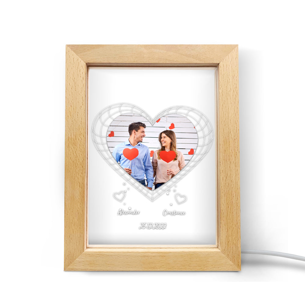 Custom Night Light Personalised 3D Heart Wooden Frame Lamp Valentine's Day Gift