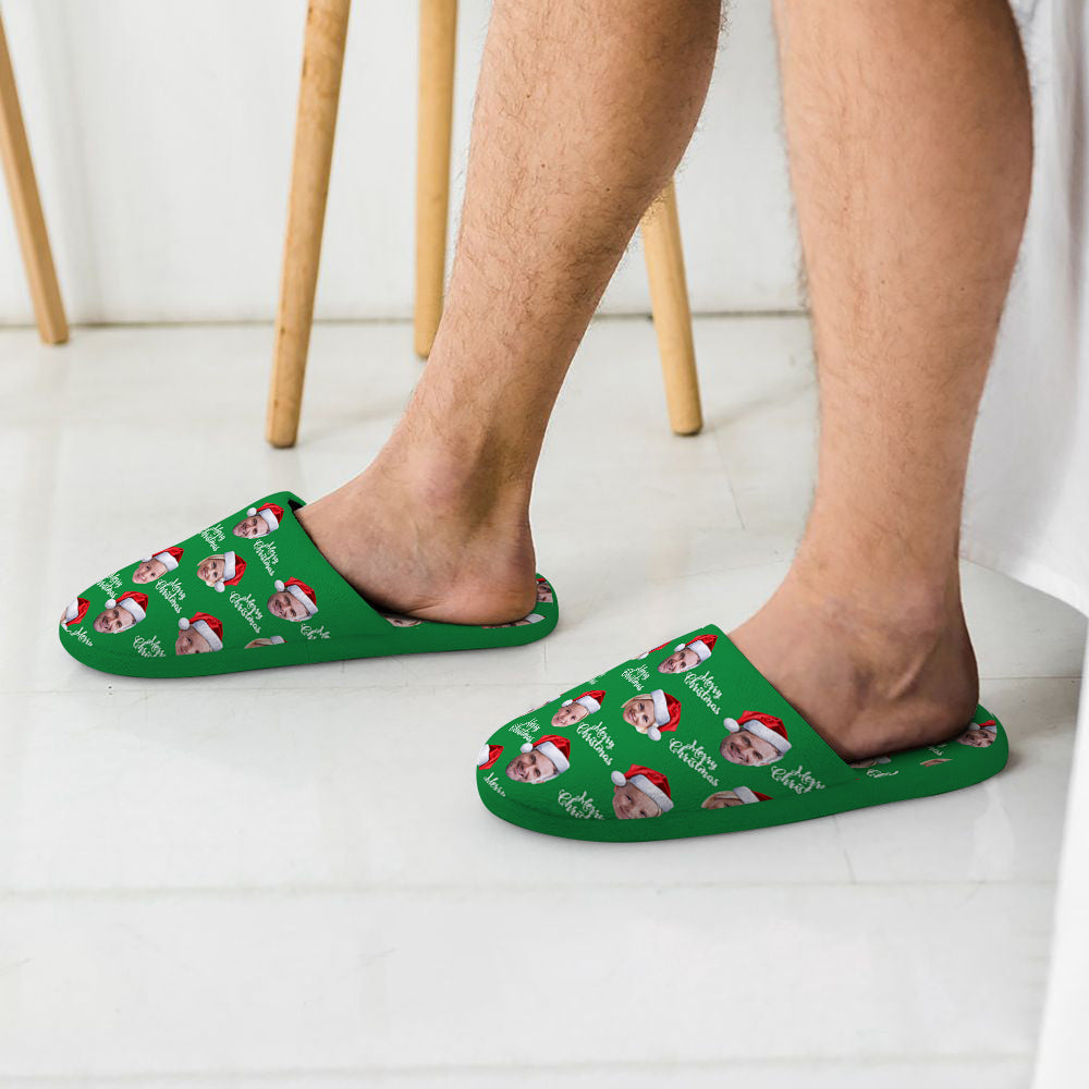 Custom Unisex Christmas Slippers Personalised Green Casual House