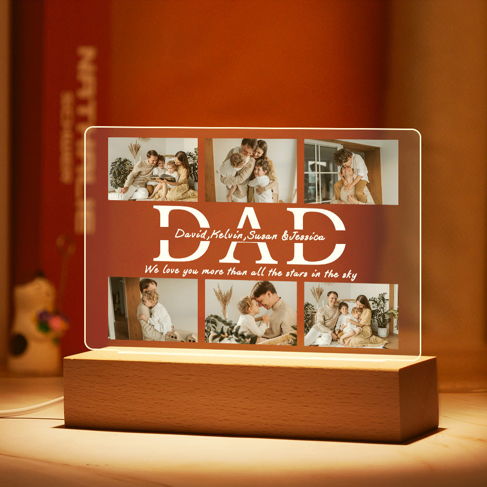 Personalised DAD LED Night Light Custom 6 Photos and Text Acrylic Lamp