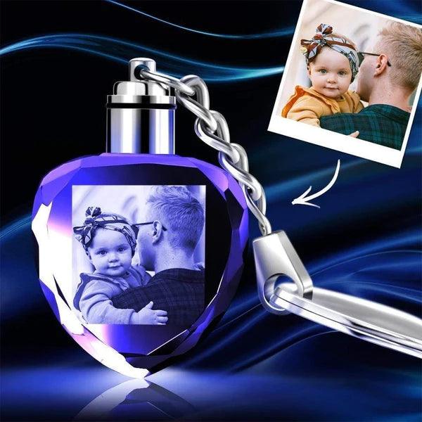 Custom Photo Heart Shaped Crystal LED Light Keychain